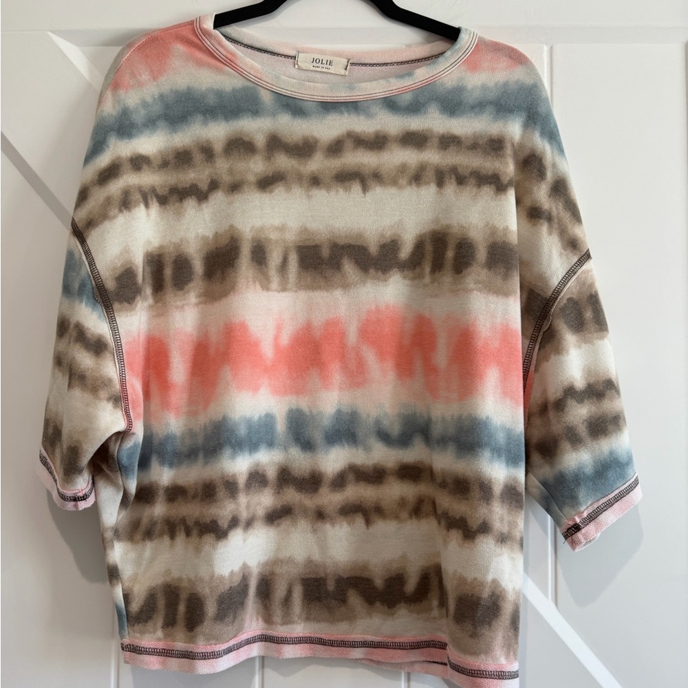 Jolie Coral Blue Brown Tie-Dye Short Sleeve Sweatshirt